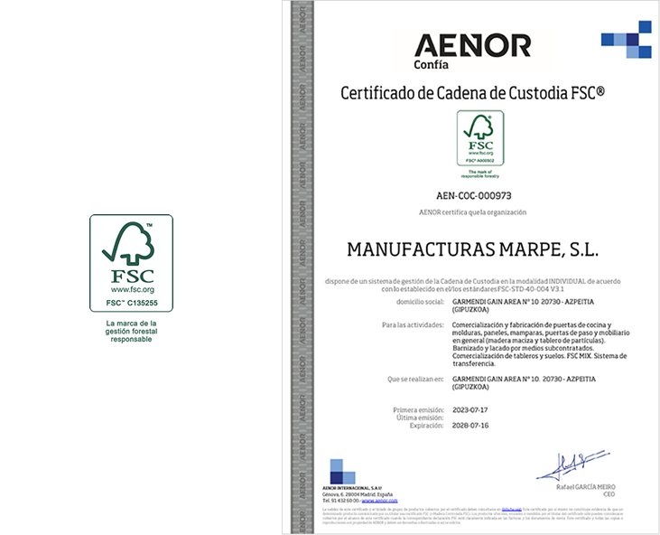 Manufacturas Marpe has the quality certificate FSC