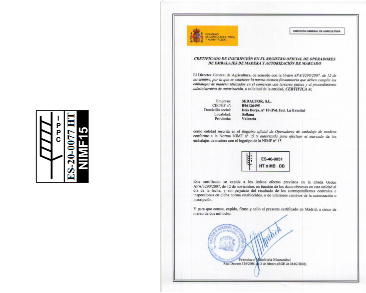 Manufacturas Marpe está cuenta con la certifiación de calidad NIMF15